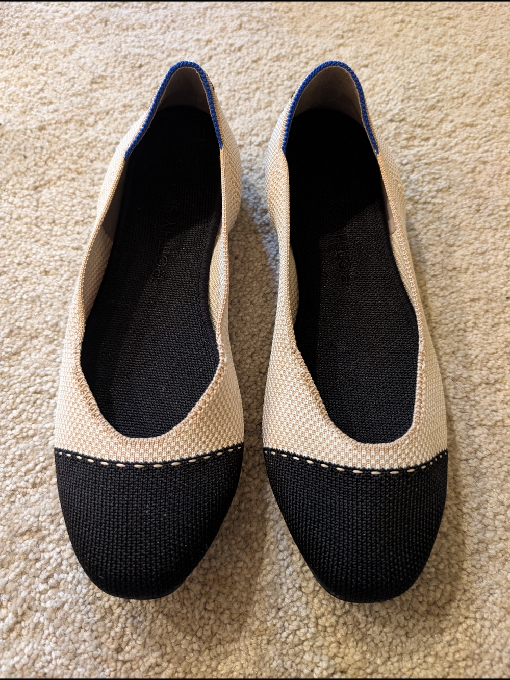 Rothy's Beige and Black Women's Knit Ballet Flats W 8